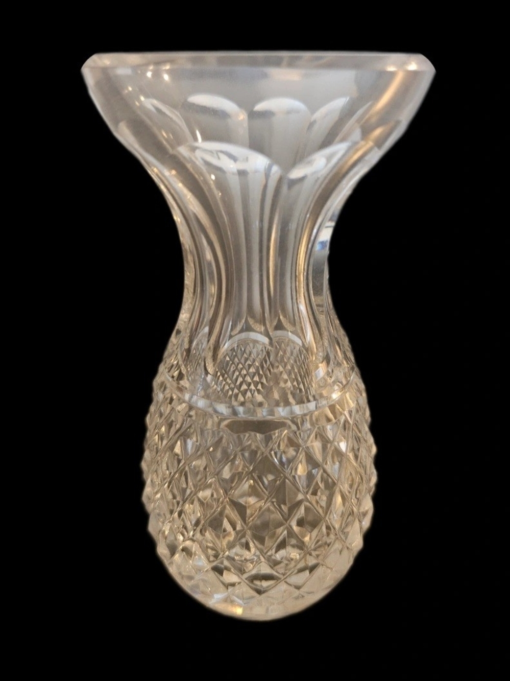 Vintage Clear Cut Glass Crystal Toothpick Holder Diamond Cut Trumpet Shape 4"